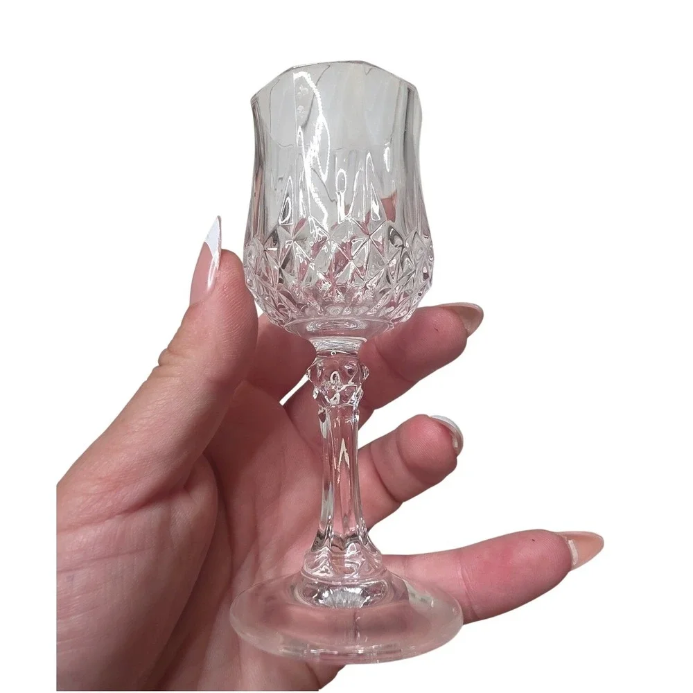 Set of 6 Crystal Cordial Glasses Diamond Cut‎ Stemmed Liqueur Aperitif 4.5 inch